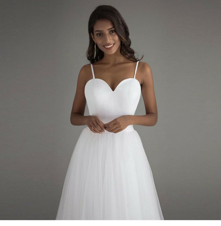 Spaghetti Strap White A Line Sweetheart Beach Wedding Dresses